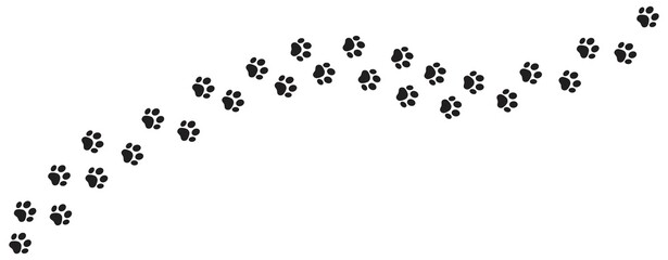 Paw print foot trail Dog on white background. cat paw print.  paw print walk line path pattern,  Vector illustration - obrazy, fototapety, plakaty
