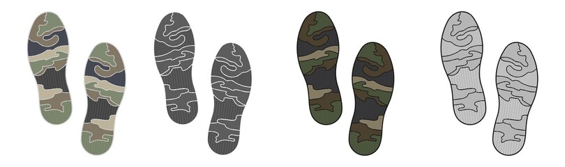 footprints icon set with army pattern. shoes sole, Vector Illustration