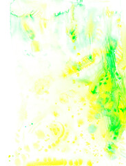 Naklejka na ściany i meble Hand drawn watercolor abstract background in bright yellow and green color