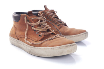 old suede leather vintage boots shoes isolated on white background