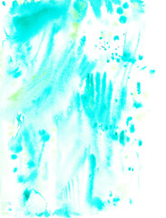 Fototapeta na wymiar Hand drawn watercolor abstract background in bright turquoise blue color