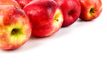 Red apples pink lady (Malus domestica Cripps Pink) isolated on white background. Organic fruits for a healthy diet and lifestyle