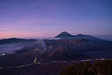 Mount Bromo volcano before sunrise, in East Java, Indonesia