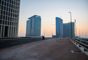 Fototapeta na wymiar Dubai, UAE - 01.15.2021 Morning hour in Business bay district , Marasi drive. Outdoors