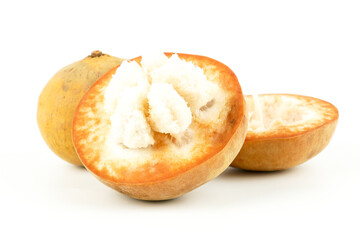 Fresh Santol fruit, meliaceae fruit, cottonfruit (Sandoricum koetjape) isolated on white background. tropical fruit grown in Southeast Asia