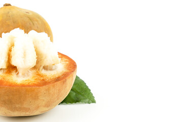 Fresh Santol fruit, meliaceae fruit, cottonfruit (Sandoricum koetjape) isolated on white background. tropical fruit grown in Southeast Asia