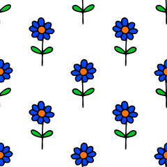 Seamless vector illustration with flowers on a white background.