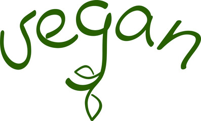 Obraz premium Hand lettering vector illustration Vegan on white background with a sprout with green leaves. Healthy and nature-friendly plant based diet and nutrition philosophy.