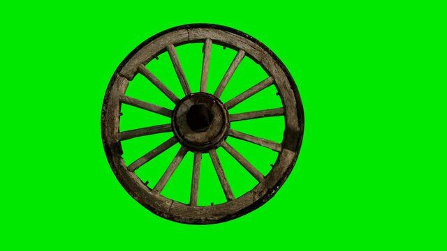 Old Wooden Wheel on green chromakey background