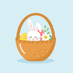 Easter bunny in a basket vector illustration.