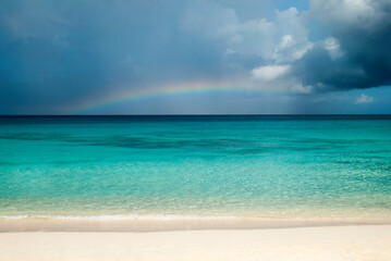 Grand Turk Island Beach With A Rainbow
