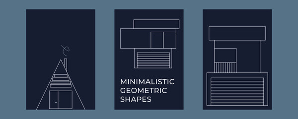 Minimalist houses.Houses are realized in blocks, modern house construction. Car garage. The robot is executed in thin lines, a futuristic reflection of the future. Simplicity and convenience