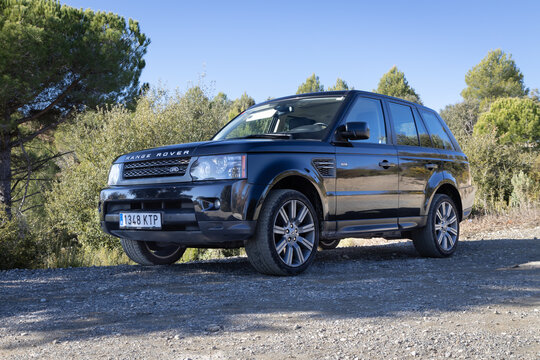 SANT QUIRZE DEL VALLES, SPAIN-JANUARY 13, 2021: Range Rover Sport First Generation (L320; 2005–2013) Standing On A Mountain Road