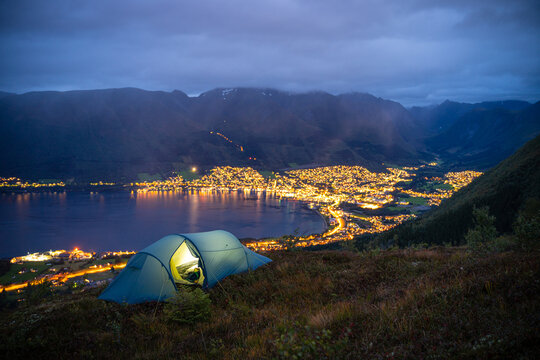 Tent above valley
