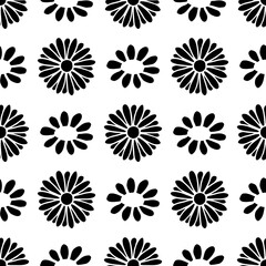 Seamless floral illustration with monochrome flowers on a white background.