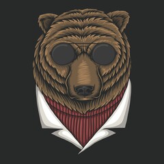 bear eyeglasses vector illustration