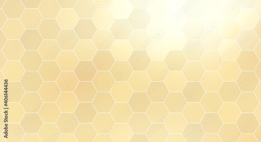 Wall mural light beige hexagonal tiles mosaic background. minimal geometric pattern.