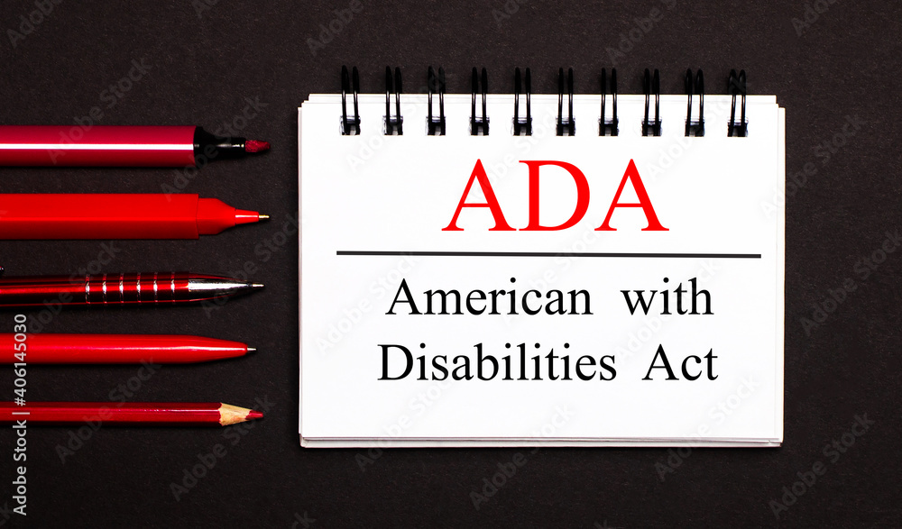 Aufkleber a white notepad with the text ada americans with disabilities act, written on a white notepad next t
