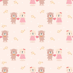 cute couple bear in love seamless pattern
