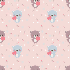 Lovely bear hold heart seamless pattern