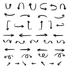 Hand drawn arrow set, abstract shapes doodle, collection of black direction sketch symbols, vector illustration graphic design elements - Vector