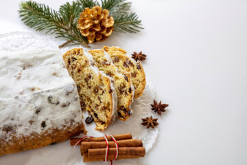 Christmas stollen cake, Christstollen, sweet german seasonl bread
