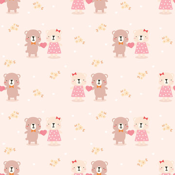 cute couple bear in love seamless pattern