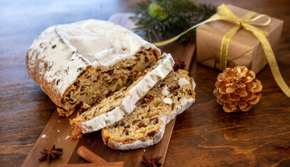 Christstollen, Christmas stollen cake, sweet german seasonl bread