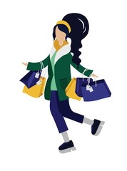 Shopping. The girl comes with packages. The girl went shopping and did some shopping. Vector illustration.