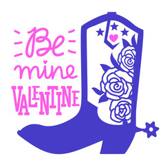 Cowboy Happy Valentine day. Country Farm with Cowboy hat and text rope heart decoration. Printable pink vector illustration background isolated on white for card or print