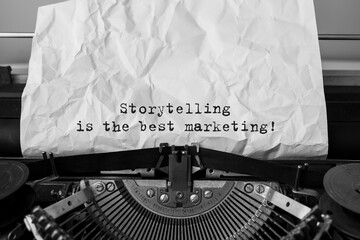 Text Storytelling is the best Marketing typed on retro typewriter