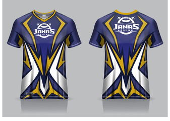 Esport gaming t shirt jersey template, uniform, front and back view