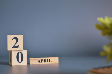 April 20, Cover in the evening time, Date Design with number cube for a background.