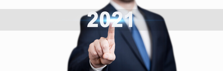 2021 - Press the start button. Concept of the New Year. 3D illustration
