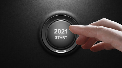 2021 - Press the start button. Concept of the New Year. 3D illustration