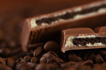 coffee beans on a table chocolate and cookies