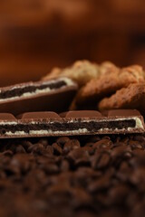 coffee beans on a table chocolate and cookies