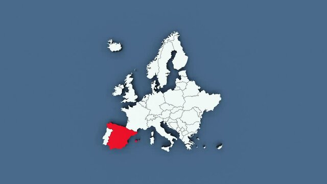 Europe map with blinking countries and zoom effect
