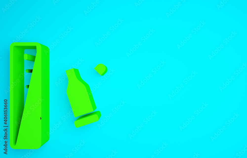 Poster green bullet casing as a piece of evidence placed with forensic ruler for documentation icon isolate