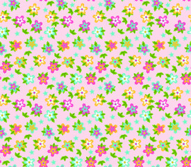 Fototapeta na wymiar Vector seamless pattern with small blue, pink and yellow flowers. Floral background