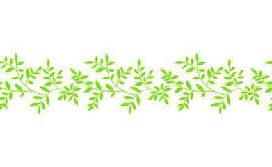 Vector seamless horizontal border from a green bush branch. Herbal and botanical ornament for design or tattoo