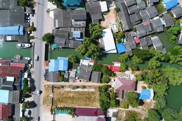 The villa house city Road forest aerial top view UAV