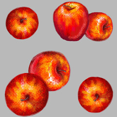 Pattern with red apples on grey background