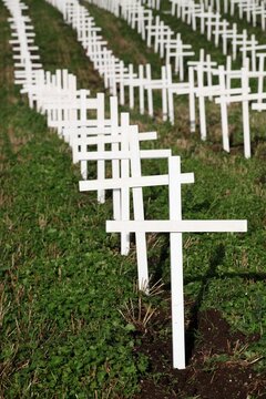 White crosses and protest against abortion in Hedensted, Denmark