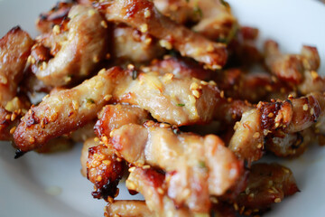 Asian Local Food and Thai Style Traditional Cuisine Grilled Pork with Herbs.