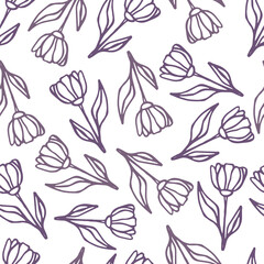 Vector seamless pattern with purple tulips.