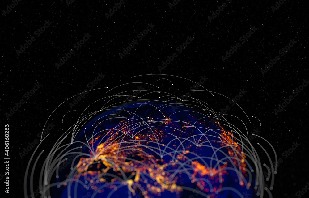 Poster photo of communication technology for internet business. global world network and telecommunication 