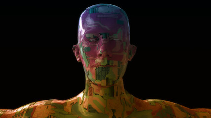 3d render. Head Human shattered portrait