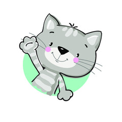 cartoon tabby cat waving paw