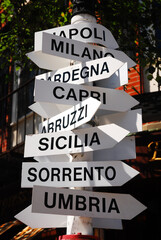 Which Way to Italy? A sign in Boston's North End list the many Italian cities their residents immigrated from